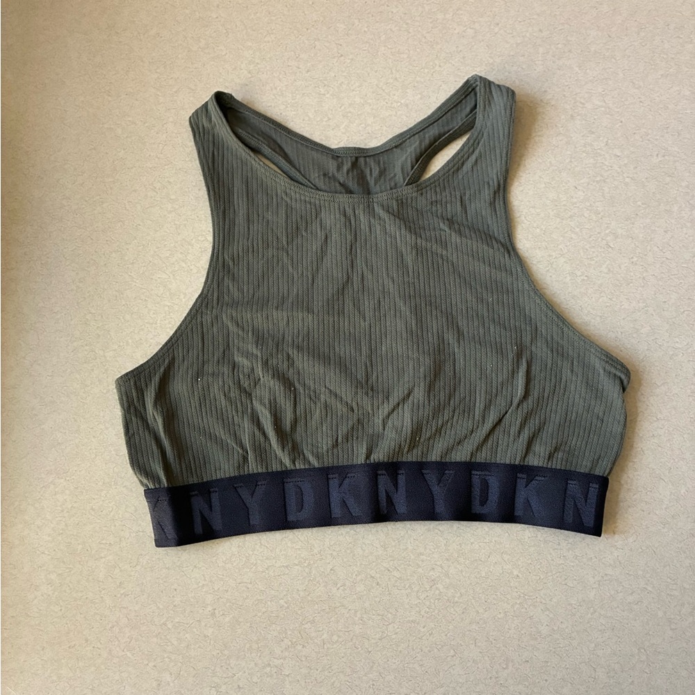 DKNY Khaki Ribbed Sports Bra with Black Band